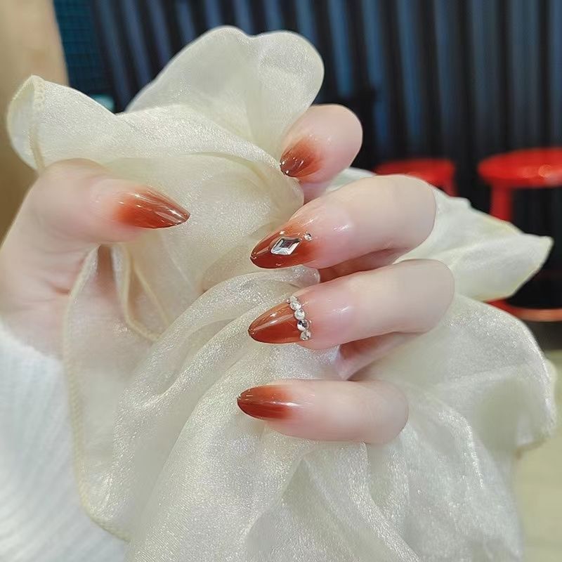 24ps fake nail  one nail glue Fashion For Women Simple Pink Ins Style Fake Nails Acrylic fake Full Tips False press on nail no need nail dryer nail polish