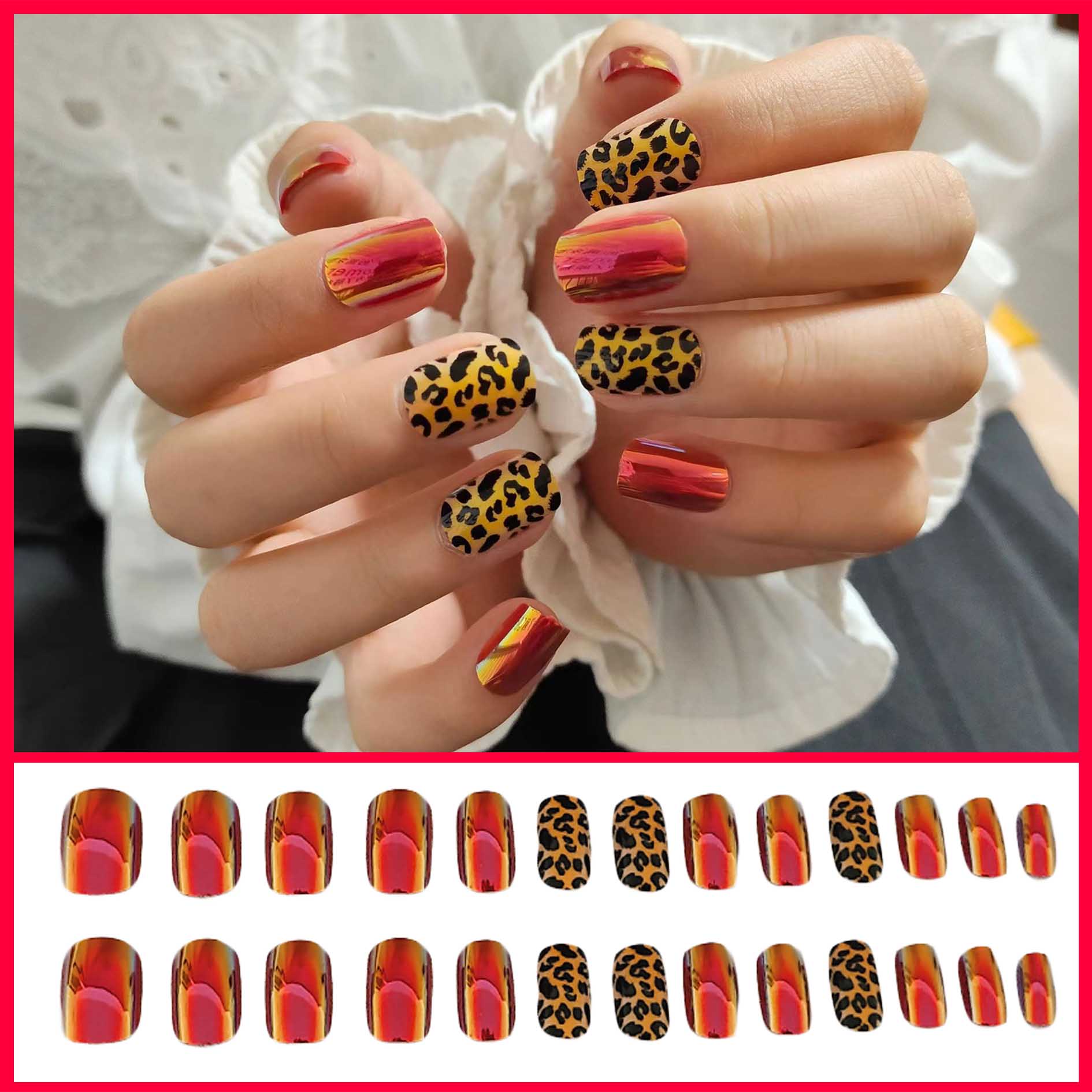 24ps fake nail  one nail glue Fashion For Women Simple Pink Ins Style Fake Nails Acrylic fake Full Tips False press on nail no need nail dryer nail polish