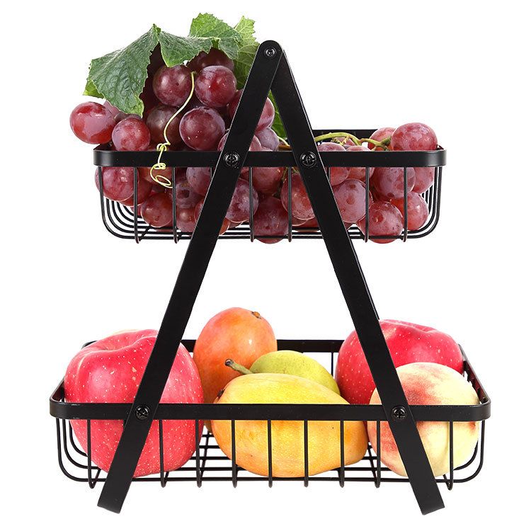 2-Layer  Foldable  Double-layer Portable Iron Basket Kitchen Storage Basket Storage Rack Fruit Basket