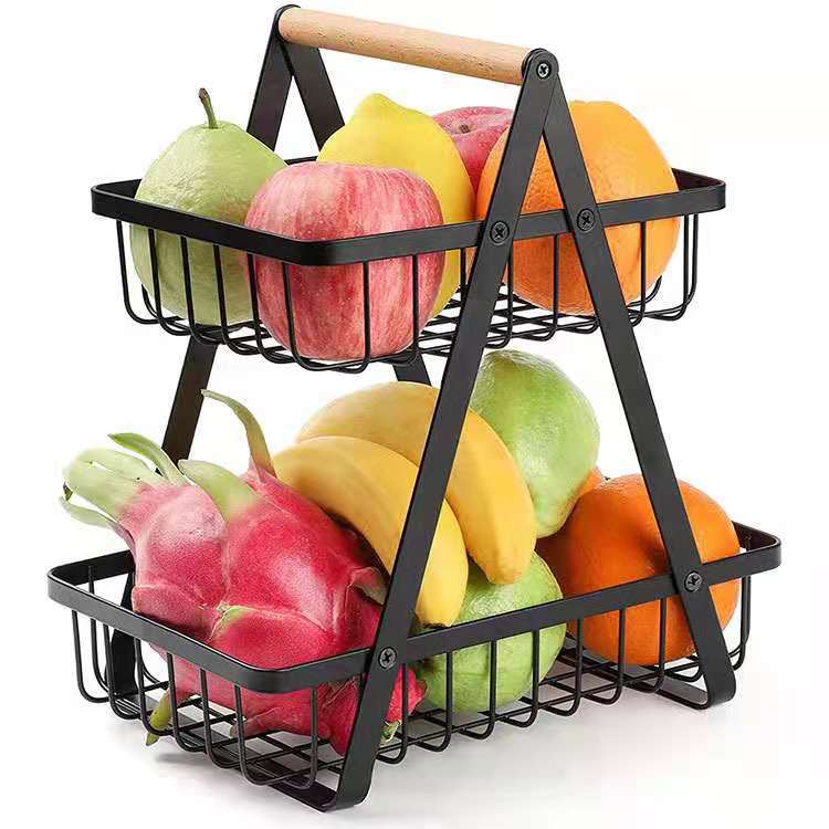 2-Layer  Foldable  Double-layer Portable Iron Basket Kitchen Storage Basket Storage Rack Fruit Basket