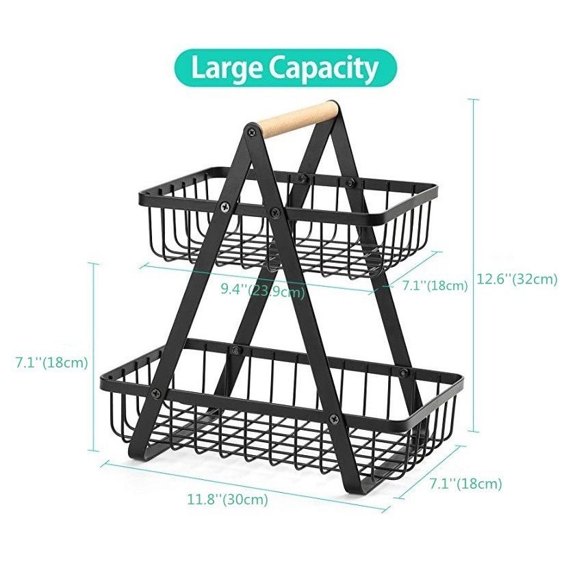 2-Layer  Foldable  Double-layer Portable Iron Basket Kitchen Storage Basket Storage Rack Fruit Basket