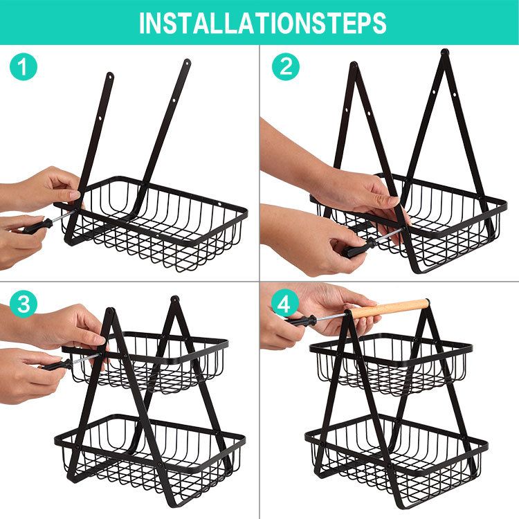 2-Layer  Foldable  Double-layer Portable Iron Basket Kitchen Storage Basket Storage Rack Fruit Basket