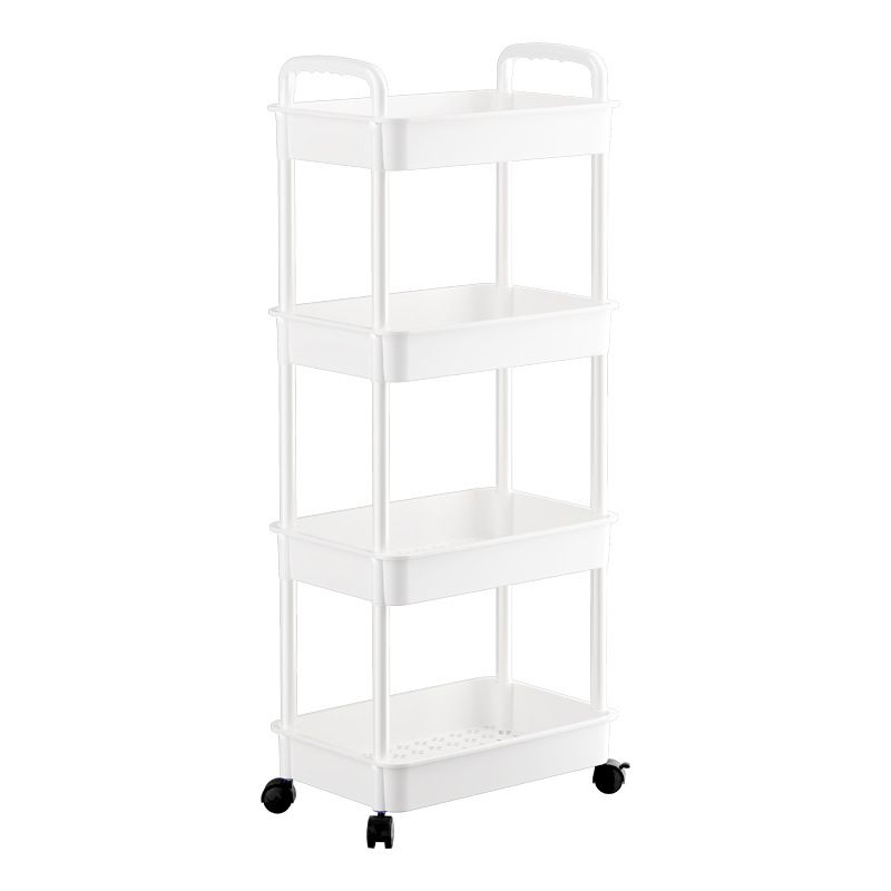 4-Layer  Apricot Storage Cart Utility Rolling Cart with Wheels Mobile Slide Out Storage Organizer Cart with Handle Hanging Cups Dividers for Bathroom Laundry Room