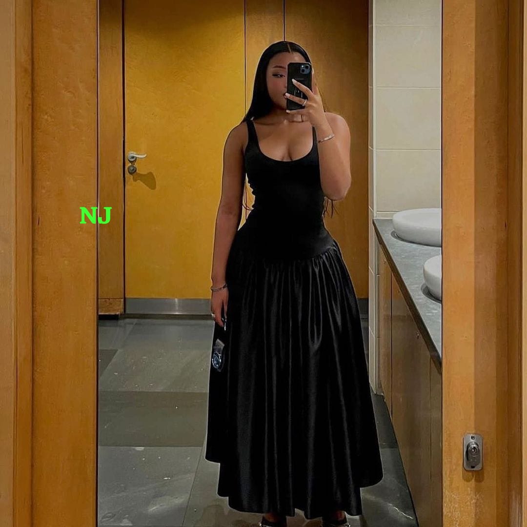 Matte Zara Black Dress Suspender Sleeveless Vest Dress Bottom Medium Long Dress Woman Casual Long Dress