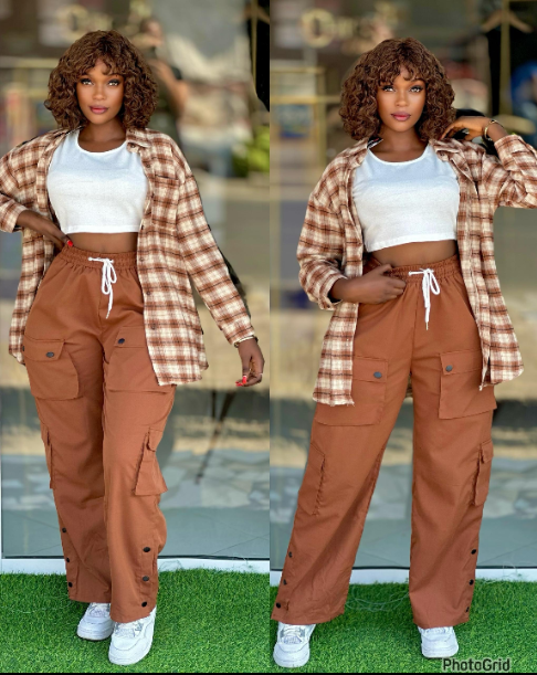 Trixxie Pixxie 2pcs Checkered Long Blouses Shirts + Baggy Pocket pants set