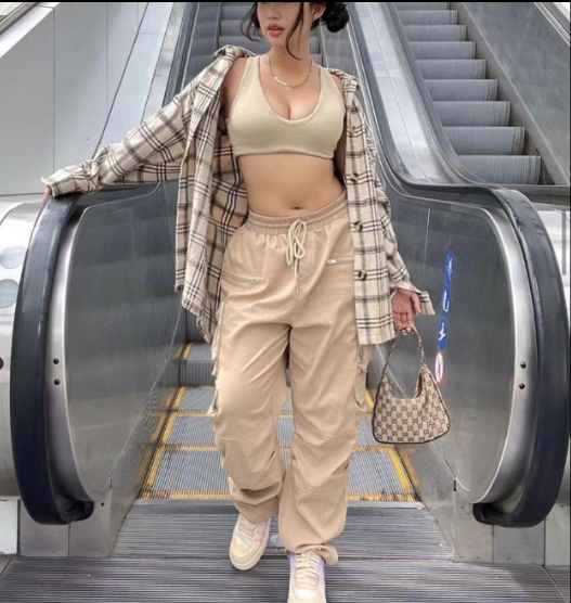 Trixxie Pixxie 2pcs Checkered Long Blouses Shirts + Baggy Pocket pants set