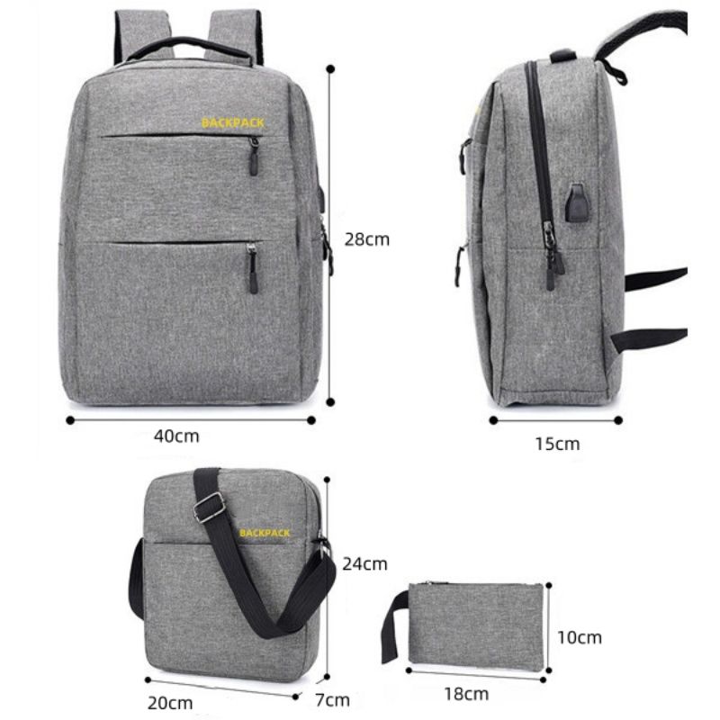 Backpacks Men Bags 3 PCS School Bags Bookbags USB Laptop Bags Notebook Bag Travel Bag Anti-Theft Leisure Nylon Cloth Bags Medium Size