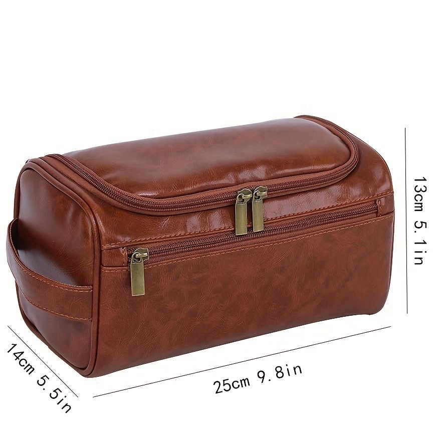 High Quality PU Leather Portable Storage Bag Toiletries Storage Hanging Waterproof Toiletry Bag Travel Cosmetic Organizer Women Men's Large Travel Shaving Kit Bag