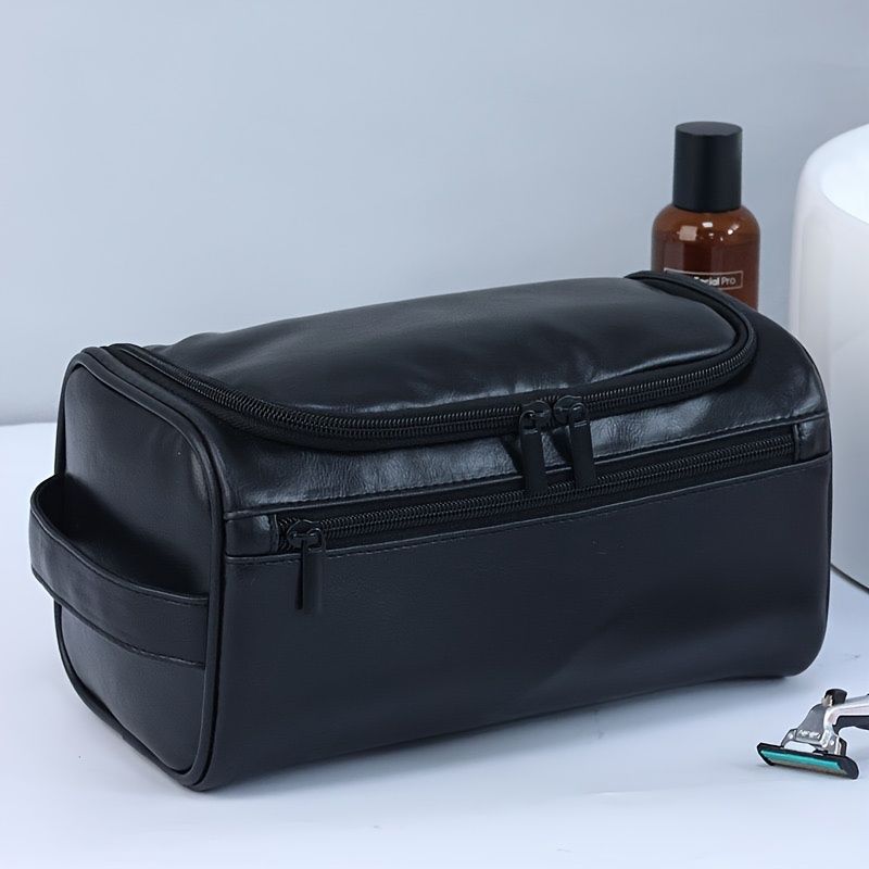 High Quality PU Leather Portable Storage Bag Toiletries Storage Hanging Waterproof Toiletry Bag Travel Cosmetic Organizer Women Men's Large Travel Shaving Kit Bag