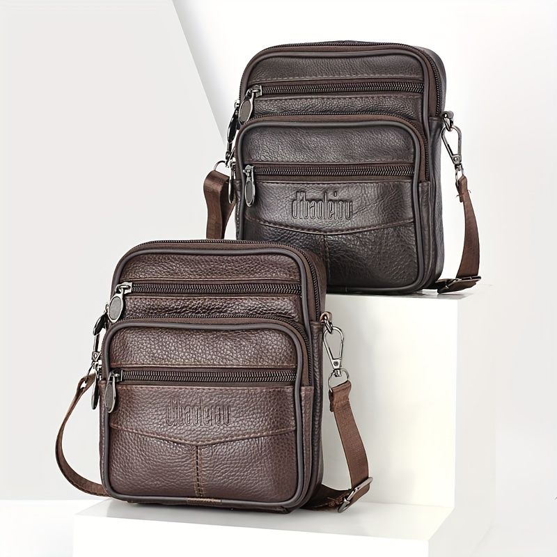 Men's Genuine Leather Crossbody Bag Vertical Trendy Multifunctional Shoulder Bag Briefcase Casual Travel Messenger Bag Small fanny pack Bag