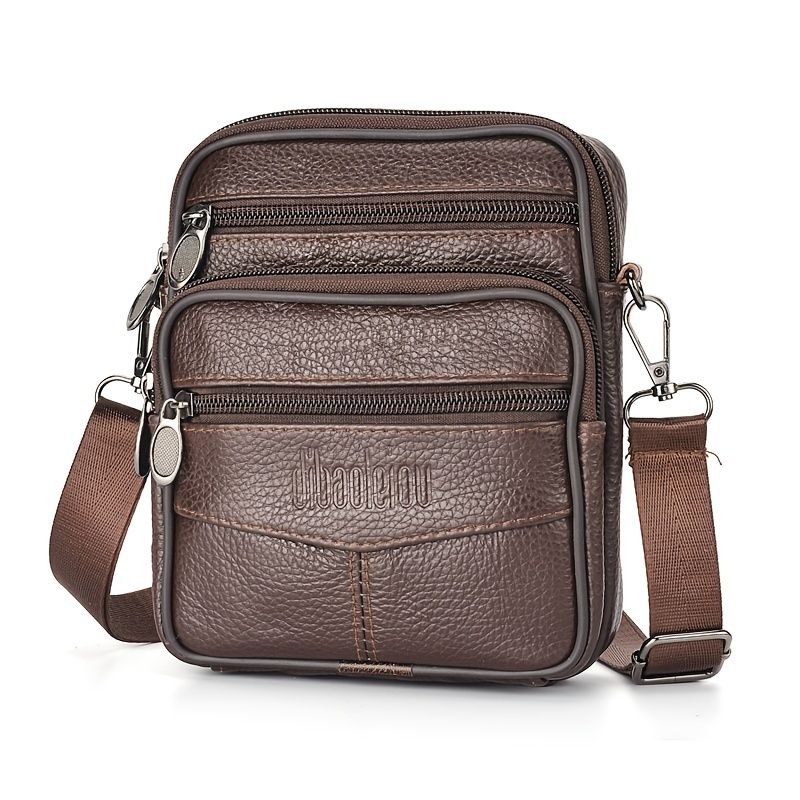 Men's Genuine Leather Crossbody Bag Vertical Trendy Multifunctional Shoulder Bag Briefcase Casual Travel Messenger Bag Small fanny pack Bag