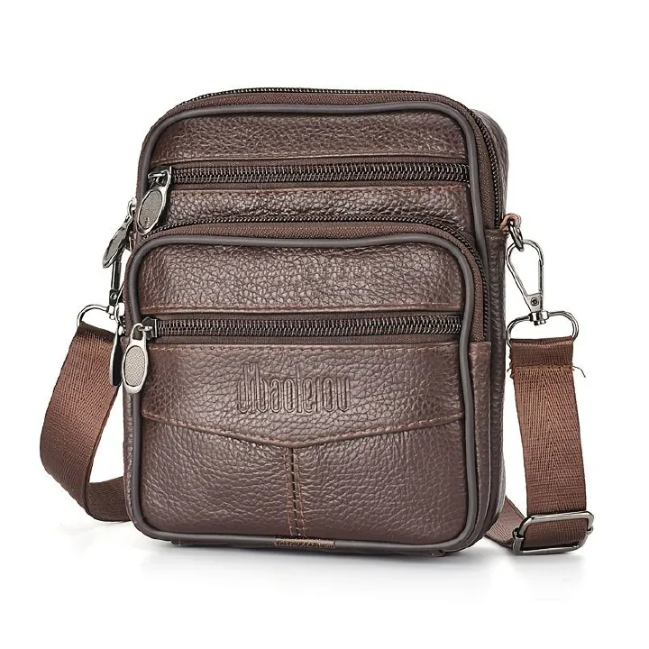 Men's Genuine Leather Crossbody Bag Vertical Trendy Multifunctional Shoulder Bag Briefcase Casual Travel Messenger Bag Small fanny pack Bag