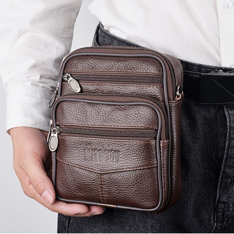 Men's Genuine Leather Crossbody Bag Vertical Trendy Multifunctional Shoulder Bag Briefcase Casual Travel Messenger Bag Small fanny pack Bag