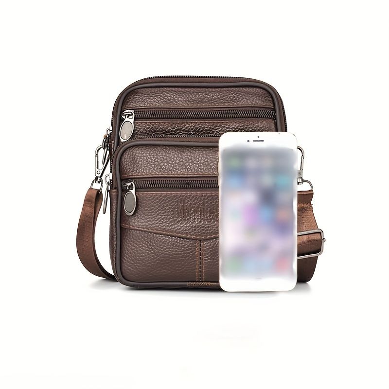Men's Genuine Leather Crossbody Bag Vertical Trendy Multifunctional Shoulder Bag Briefcase Casual Travel Messenger Bag Small fanny pack Bag