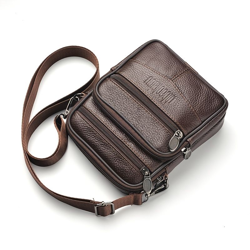 Men's Genuine Leather Crossbody Bag Vertical Trendy Multifunctional Shoulder Bag Briefcase Casual Travel Messenger Bag Small fanny pack Bag