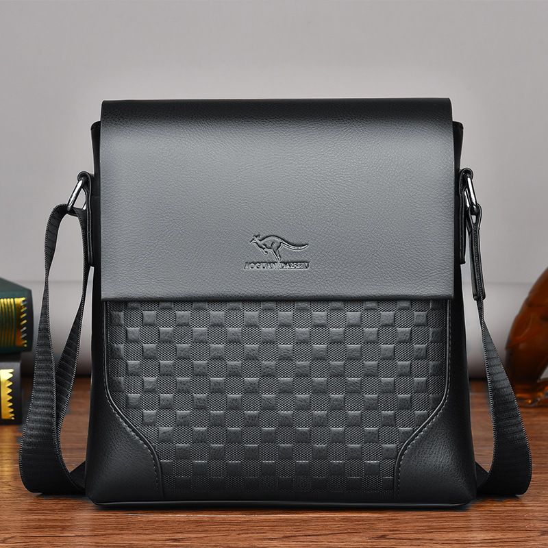 Men's Plaid Shoulder Crossbody Bag PU Leather Business Leisure Travel Shoulder Bag Large Capacity High-grade Shoulder Bag Business Fashion Briefcase