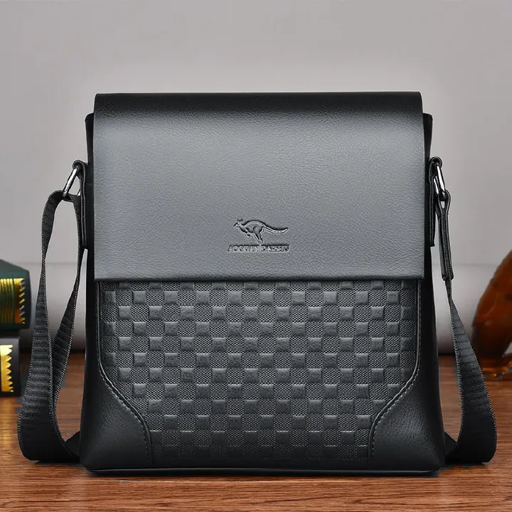 Men's Plaid Shoulder Crossbody Bag PU Leather Business Leisure Travel Shoulder Bag Large Capacity High-grade Shoulder Bag Business Fashion Briefcase