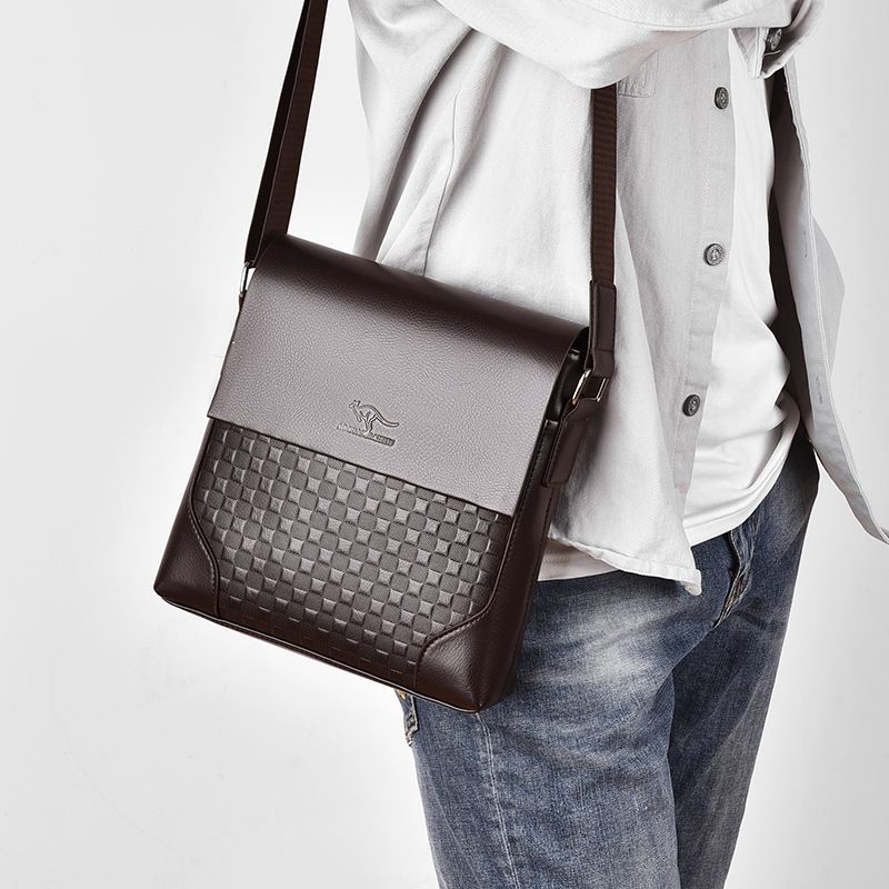 Men's Plaid Shoulder Crossbody Bag PU Leather Business Leisure Travel Shoulder Bag Large Capacity High-grade Shoulder Bag Business Fashion Briefcase