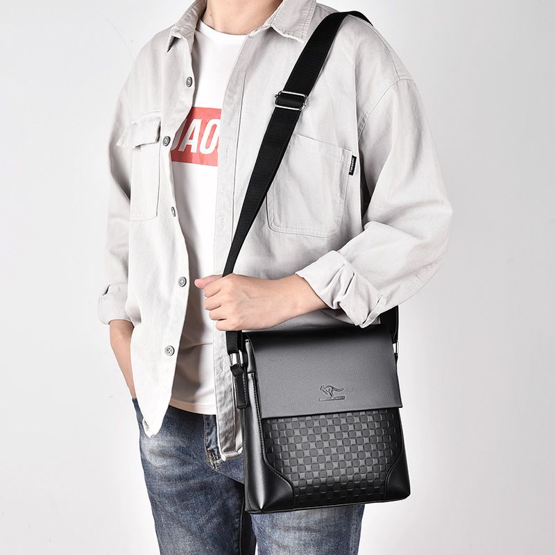 Men's Plaid Shoulder Crossbody Bag PU Leather Business Leisure Travel Shoulder Bag Large Capacity High-grade Shoulder Bag Business Fashion Briefcase