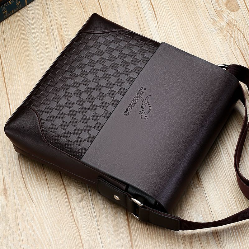 Men's Plaid Shoulder Crossbody Bag PU Leather Business Leisure Travel Shoulder Bag Large Capacity High-grade Shoulder Bag Business Fashion Briefcase
