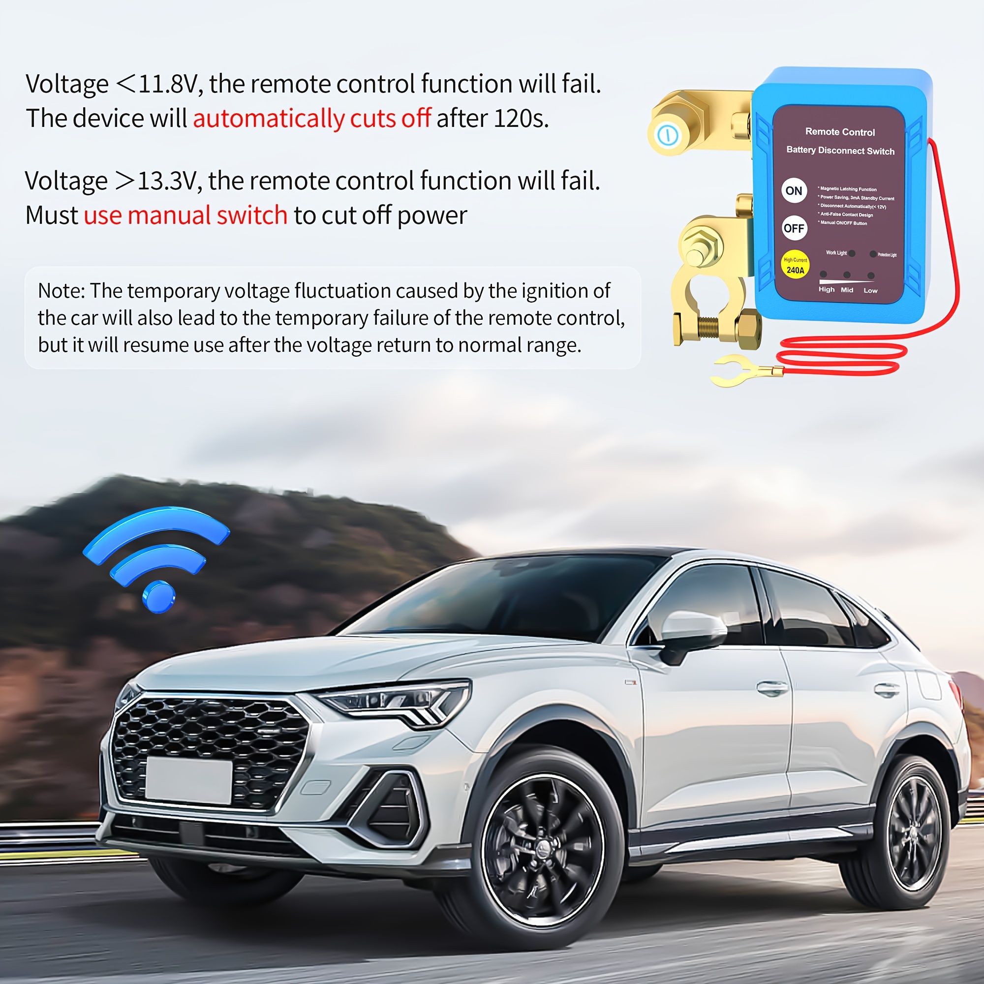 Remote Battery Disconnect Switch Start Inhibitor 12V 240A Kill Switch Automatic Power Shut Off Switch Remote Control With 2 Keys For Car Truck Boat