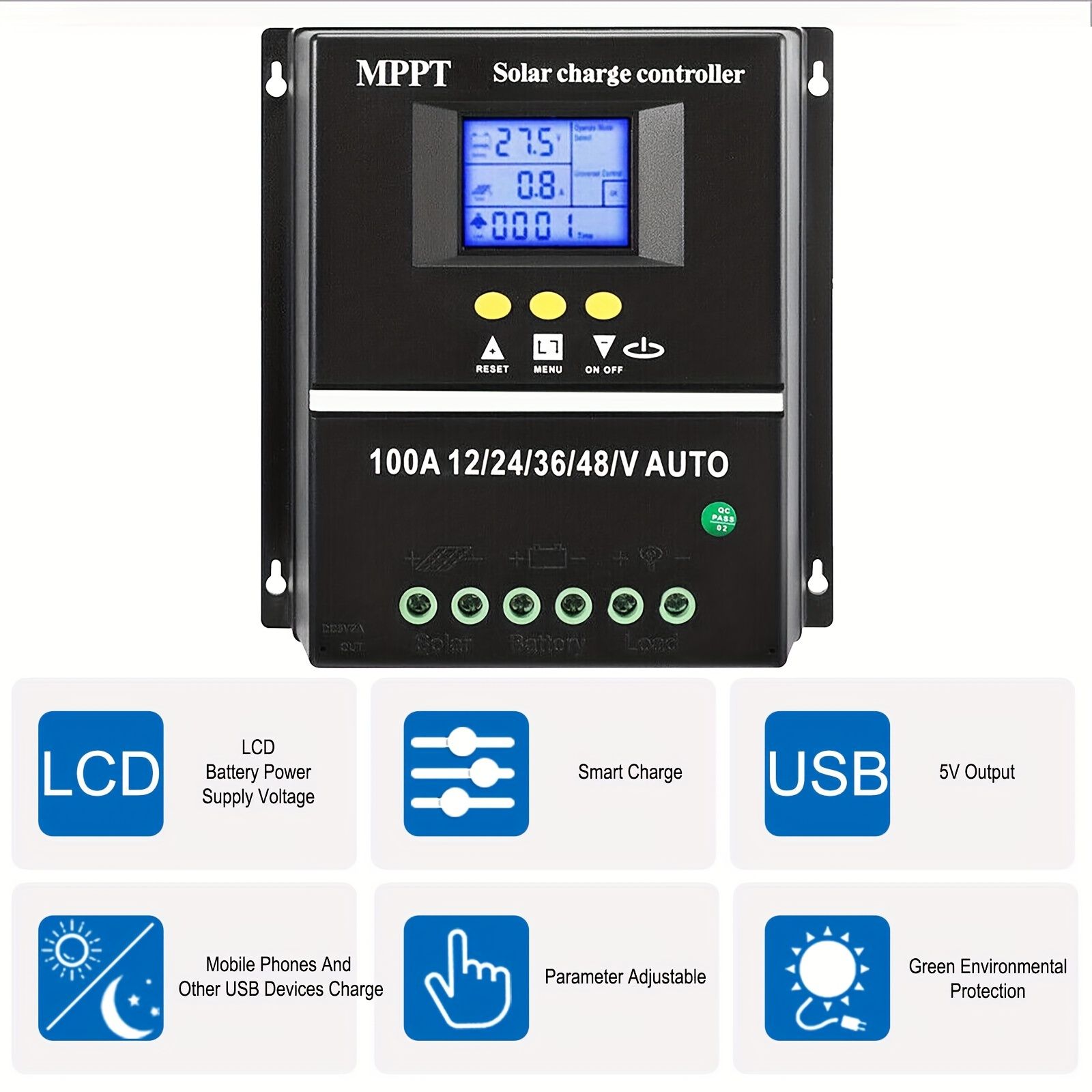 60A 80A 100A MPPT Solar Charge Controller Tool 12V 24V 36V 48V Solar Panel Battery Smart LCD Display Battery Intelligent Regulator