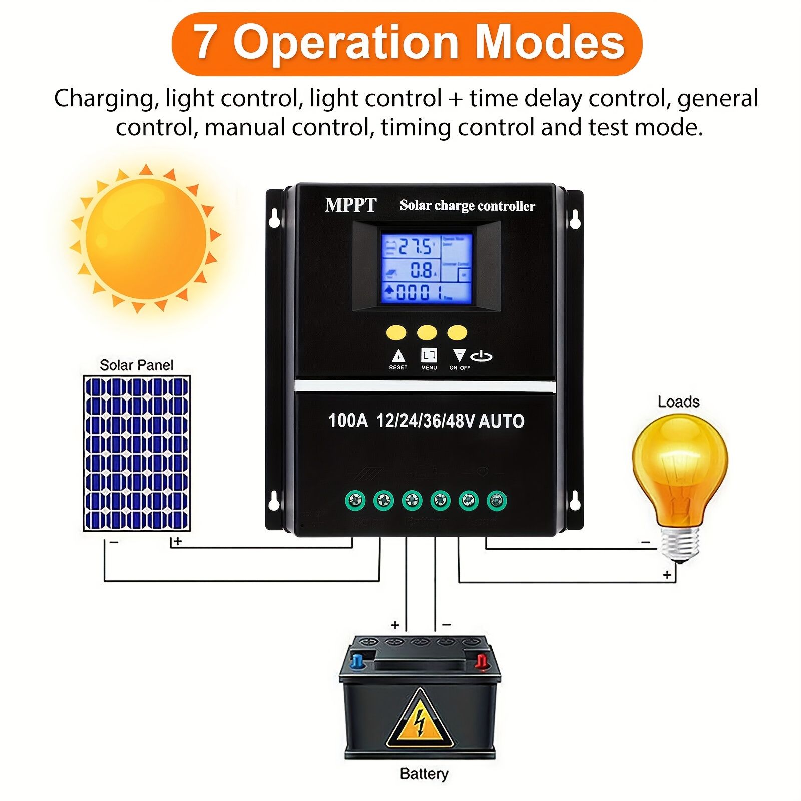 60A 80A 100A MPPT Solar Charge Controller Tool 12V 24V 36V 48V Solar Panel Battery Smart LCD Display Battery Intelligent Regulator