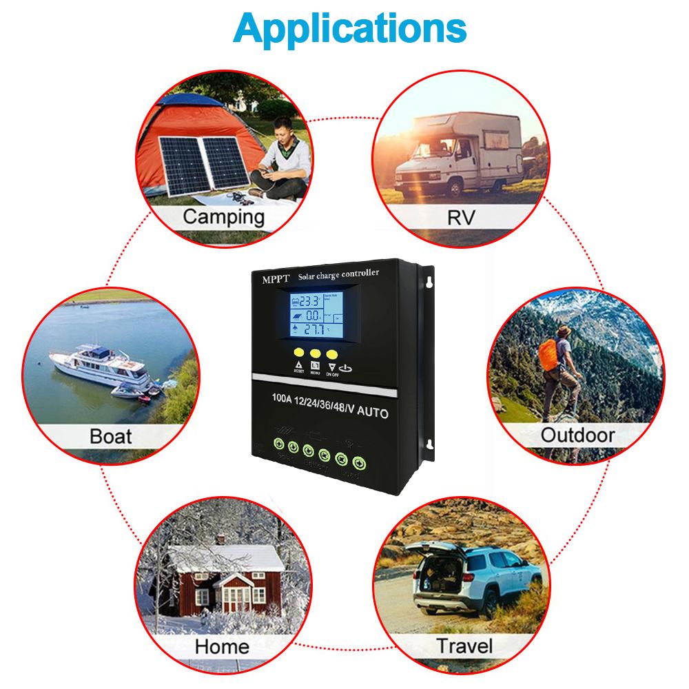 60A 80A 100A MPPT Solar Charge Controller Tool 12V 24V 36V 48V Solar Panel Battery Smart LCD Display Battery Intelligent Regulator