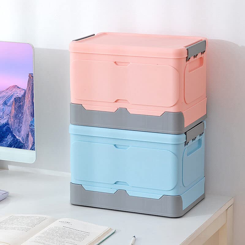 Folding Storage Box, Student Books Storage Box, Foldable Storage Box for Clothes, Snacks, Toys, Etc., Suitable for Home Use, Supermarket Shopping, Car Trunk- Blue