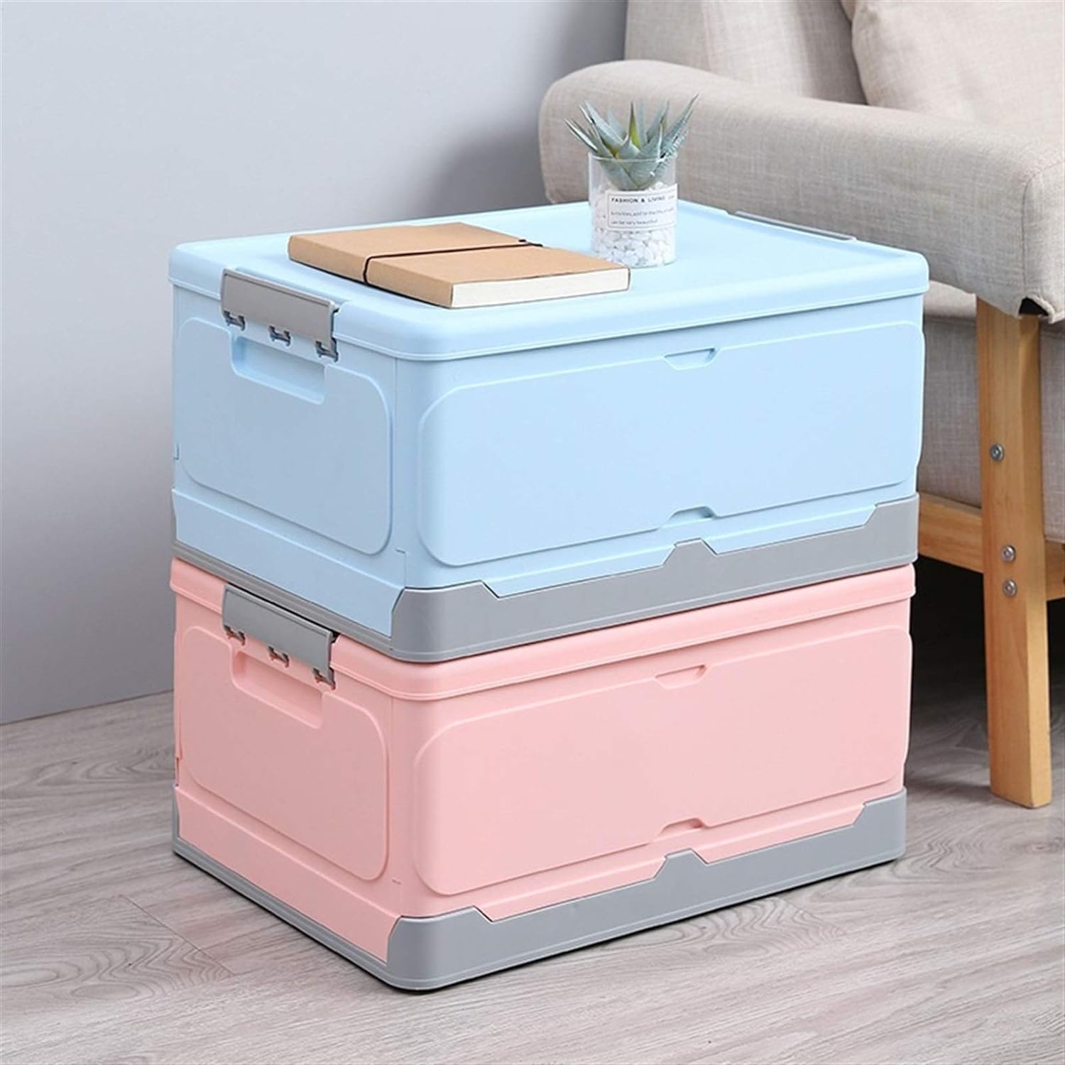 Folding Storage Box, Student Books Storage Box, Foldable Storage Box for Clothes, Snacks, Toys, Etc., Suitable for Home Use, Supermarket Shopping, Car Trunk- Blue