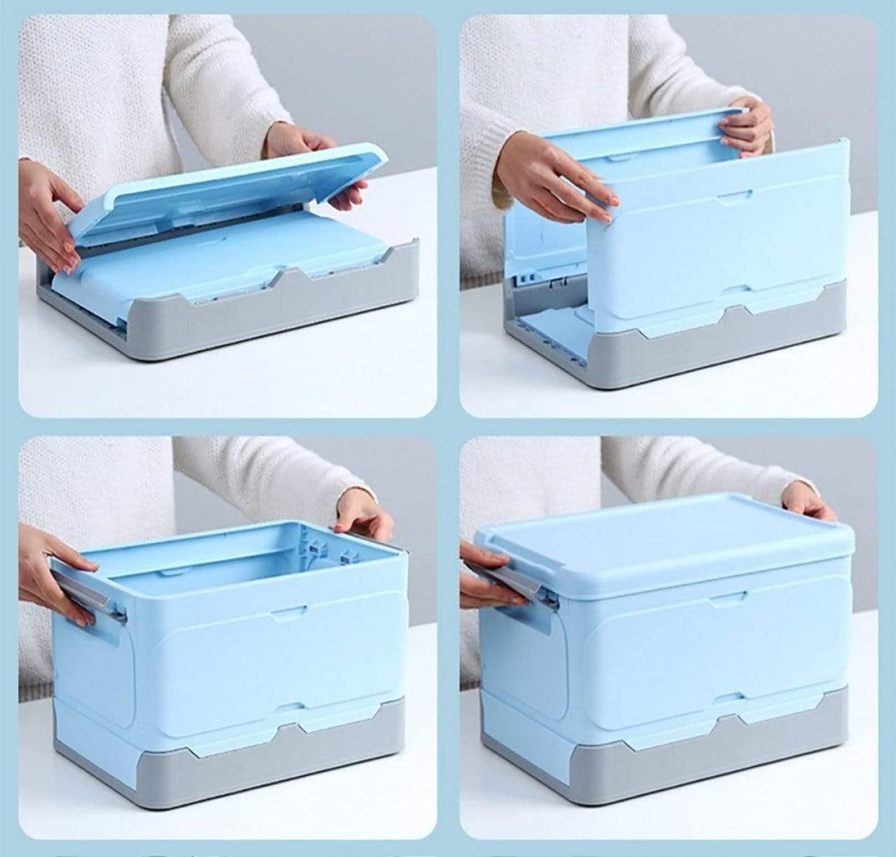 Folding Storage Box, Student Books Storage Box, Foldable Storage Box for Clothes, Snacks, Toys, Etc., Suitable for Home Use, Supermarket Shopping, Car Trunk- Blue