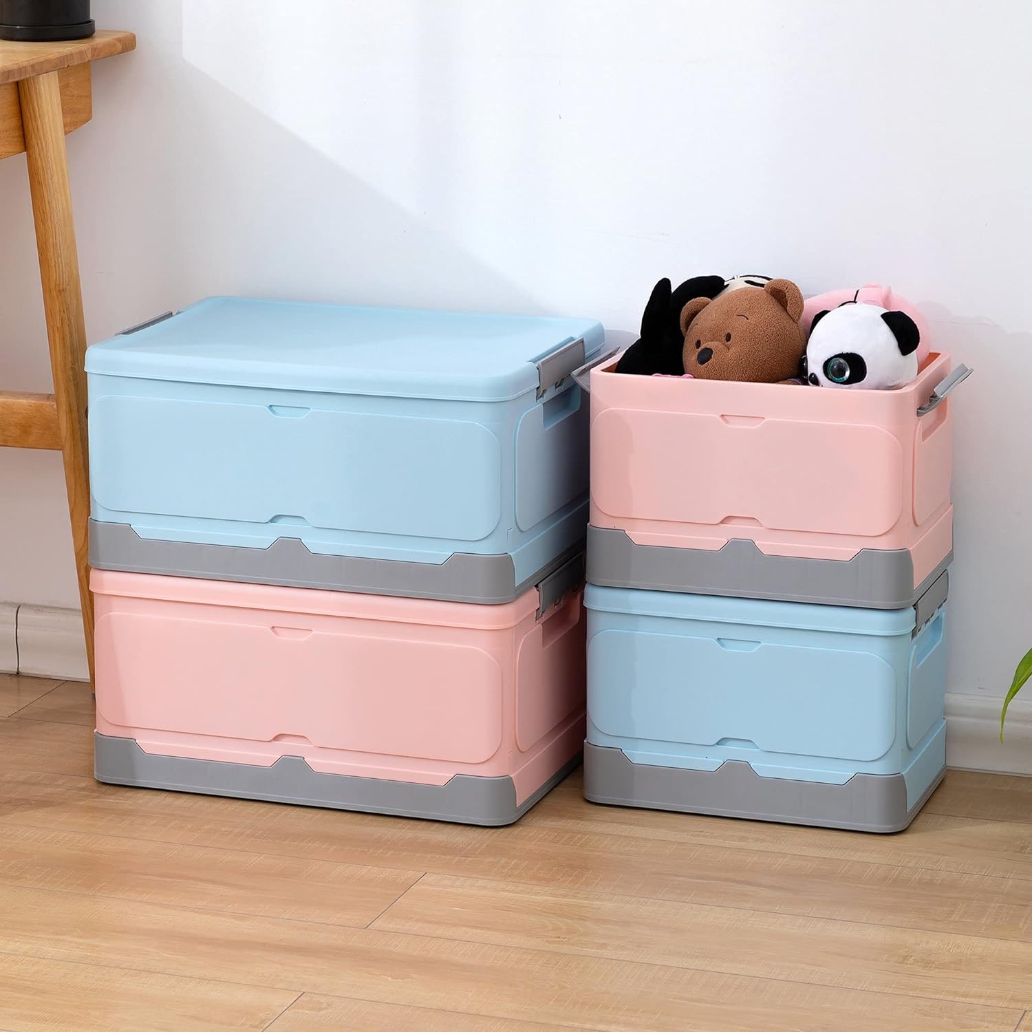 Folding Storage Box, Student Books Storage Box, Foldable Storage Box for Clothes, Snacks, Toys, Etc., Suitable for Home Use, Supermarket Shopping, Car Trunk- Blue