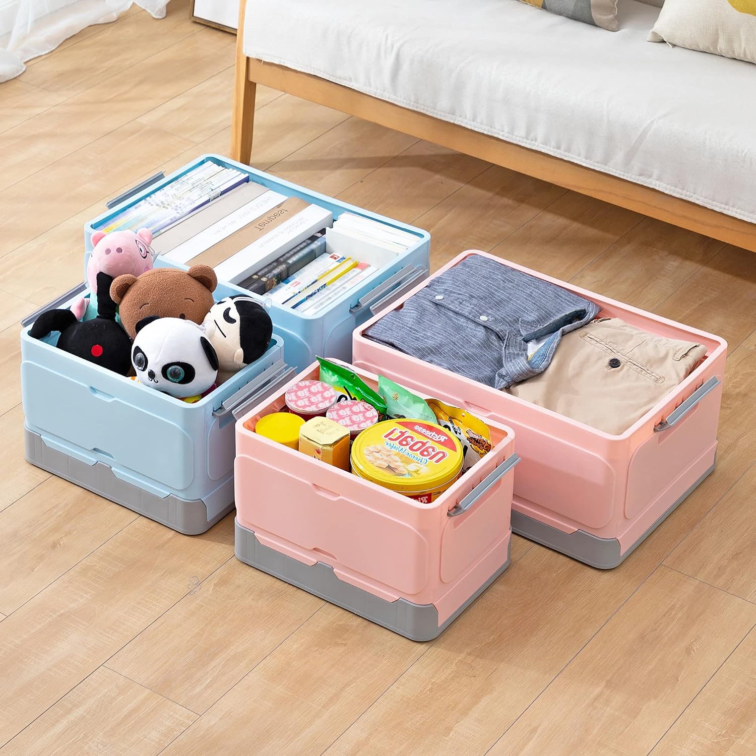 Folding Storage Box, Student Books Storage Box, Foldable Storage Box for Clothes, Snacks, Toys, Etc., Suitable for Home Use, Supermarket Shopping, Car Trunk- Blue