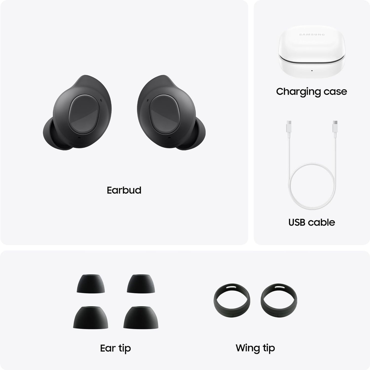 Samsung Galaxy Buds FE True Wireless Bluetooth Earbuds, Comfort and Secure in Ear Fit, Wing-Tip Design, Auto Switch Audio, Touch Control, Built-in Voice Assistant, US Version, Graphite