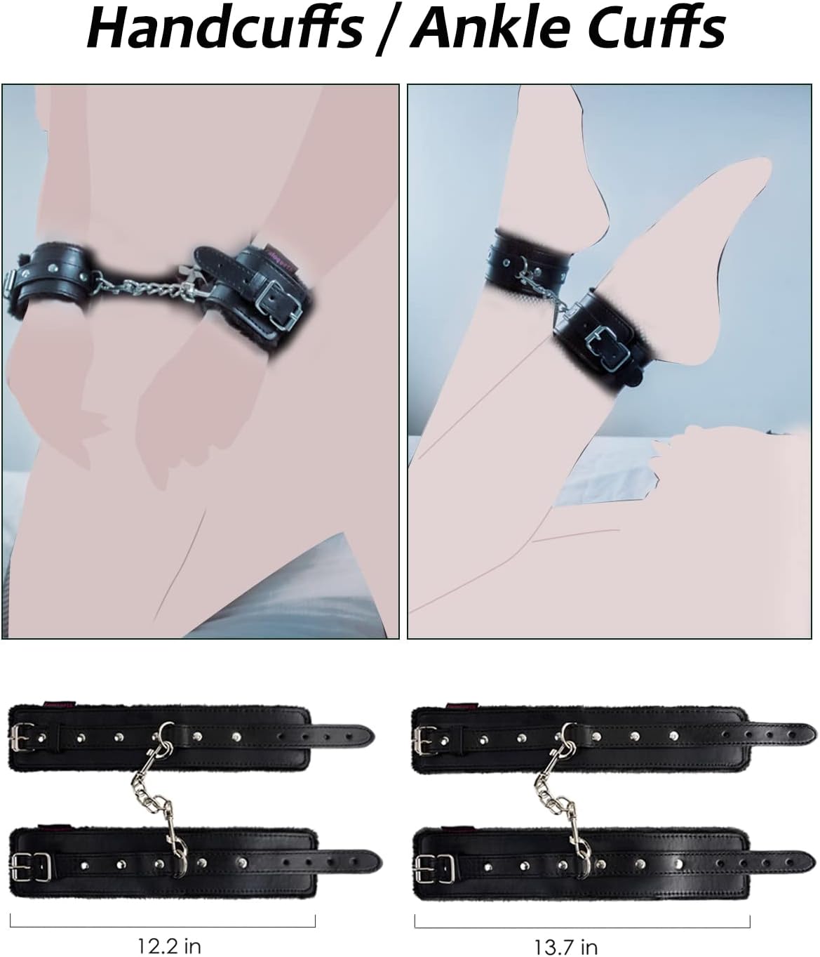 Sex Bondage Kit for Women: 10 PCS Restraint Leather Set Sex Toy with Sex Blindfold Handcuffs and Ankle Cuffs BDSM Whip Sex Rope, Bondage Restraint Kits for Couples SM Games, Restraint Set for Sex RED