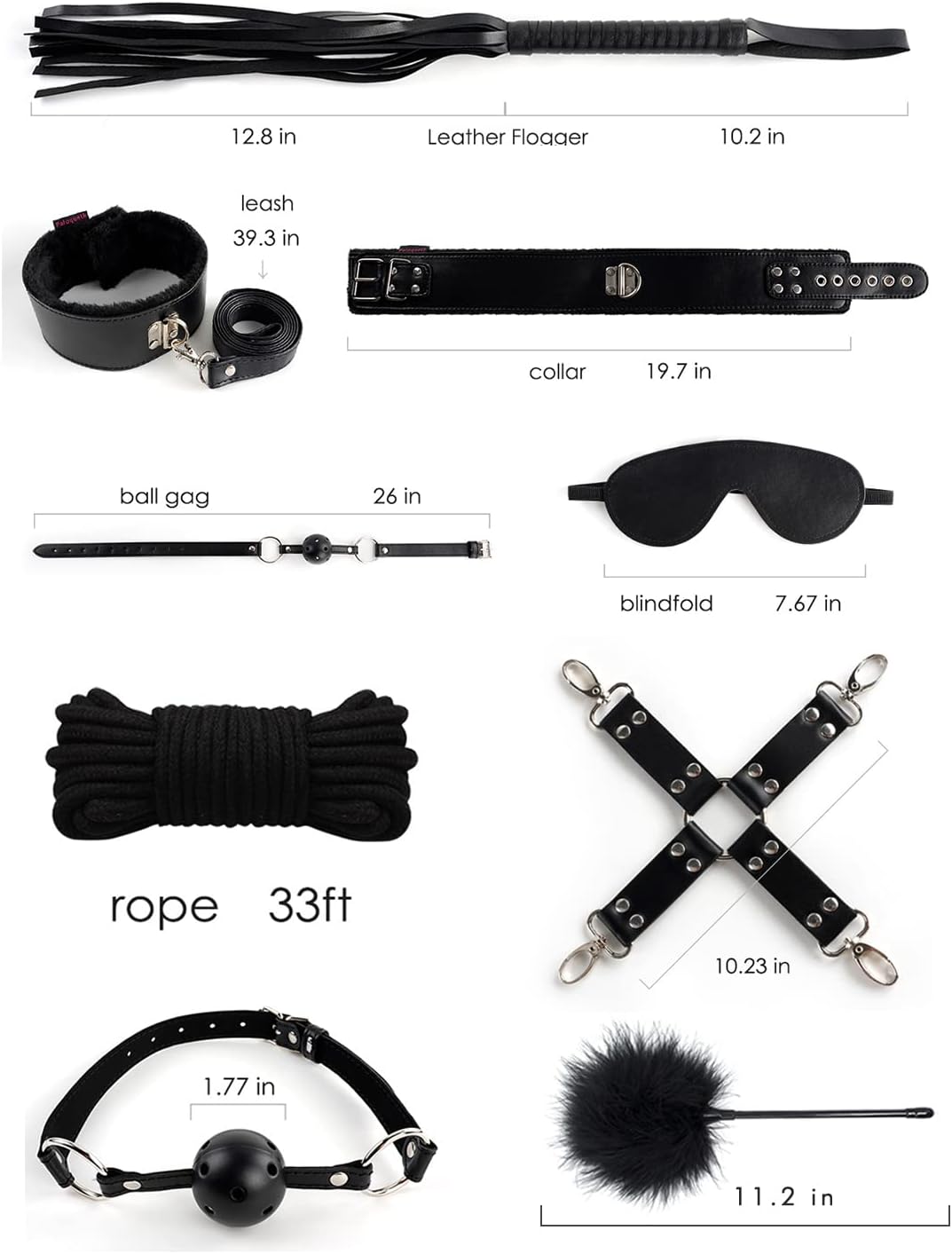 Sex Bondage Kit for Women: 10 PCS Restraint Leather Set Sex Toy with Sex Blindfold Handcuffs and Ankle Cuffs BDSM Whip Sex Rope, Bondage Restraint Kits for Couples SM Games, Restraint Set for Sex RED