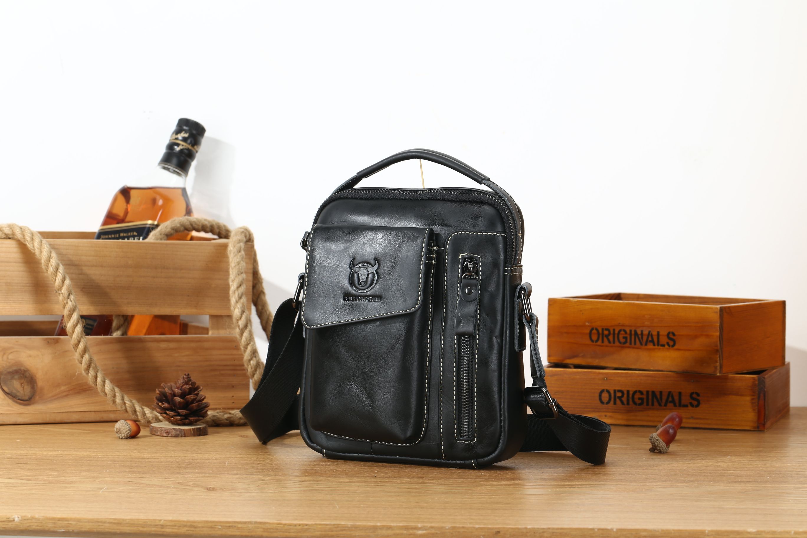 Leather Cowhide Shoulder Crossbody Bag Men's Soft Leather Vertical Menbag Cell Phone Bag Men's Shoulder Bag