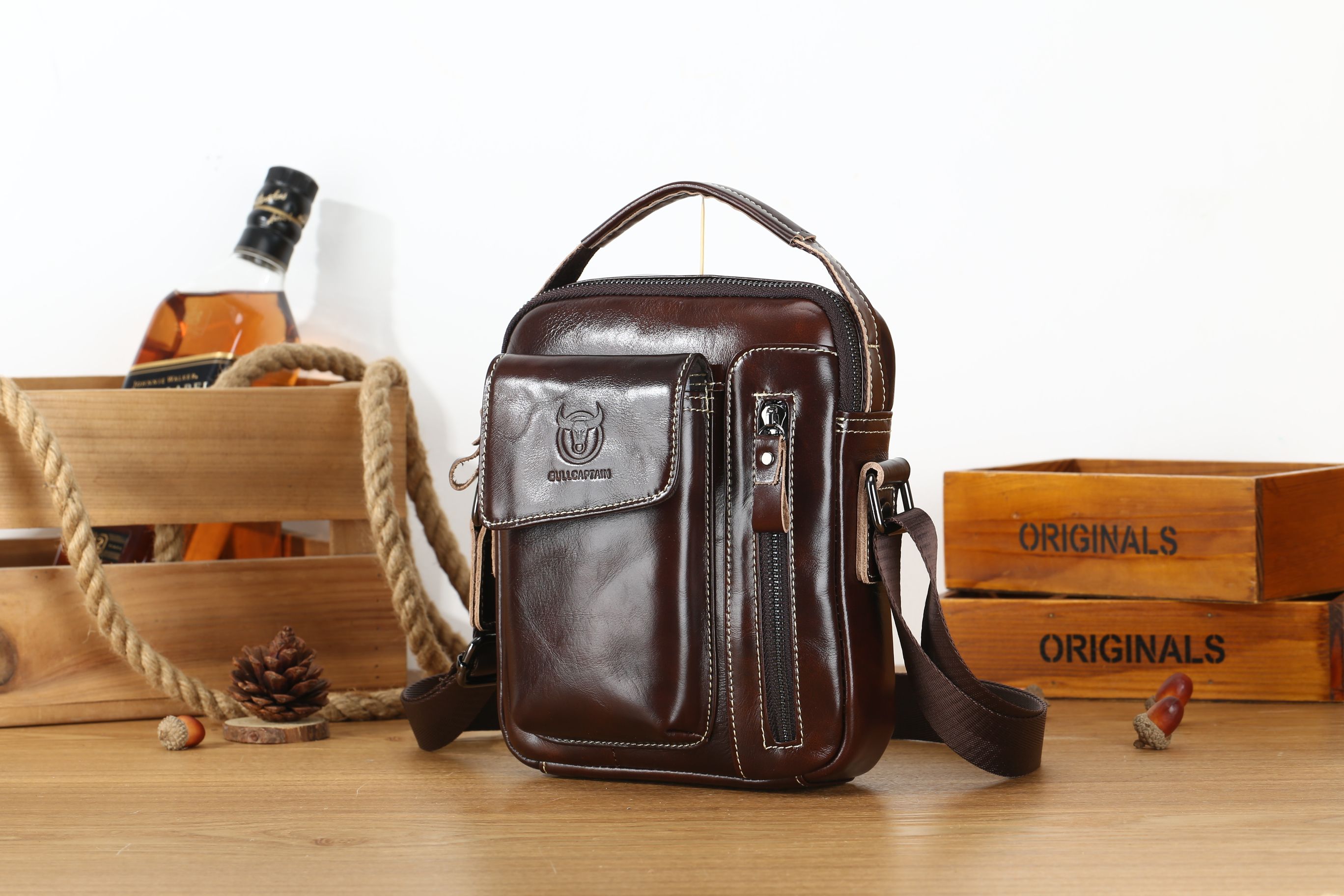 Leather Cowhide Shoulder Crossbody Bag Men's Soft Leather Vertical Menbag Cell Phone Bag Men's Shoulder Bag