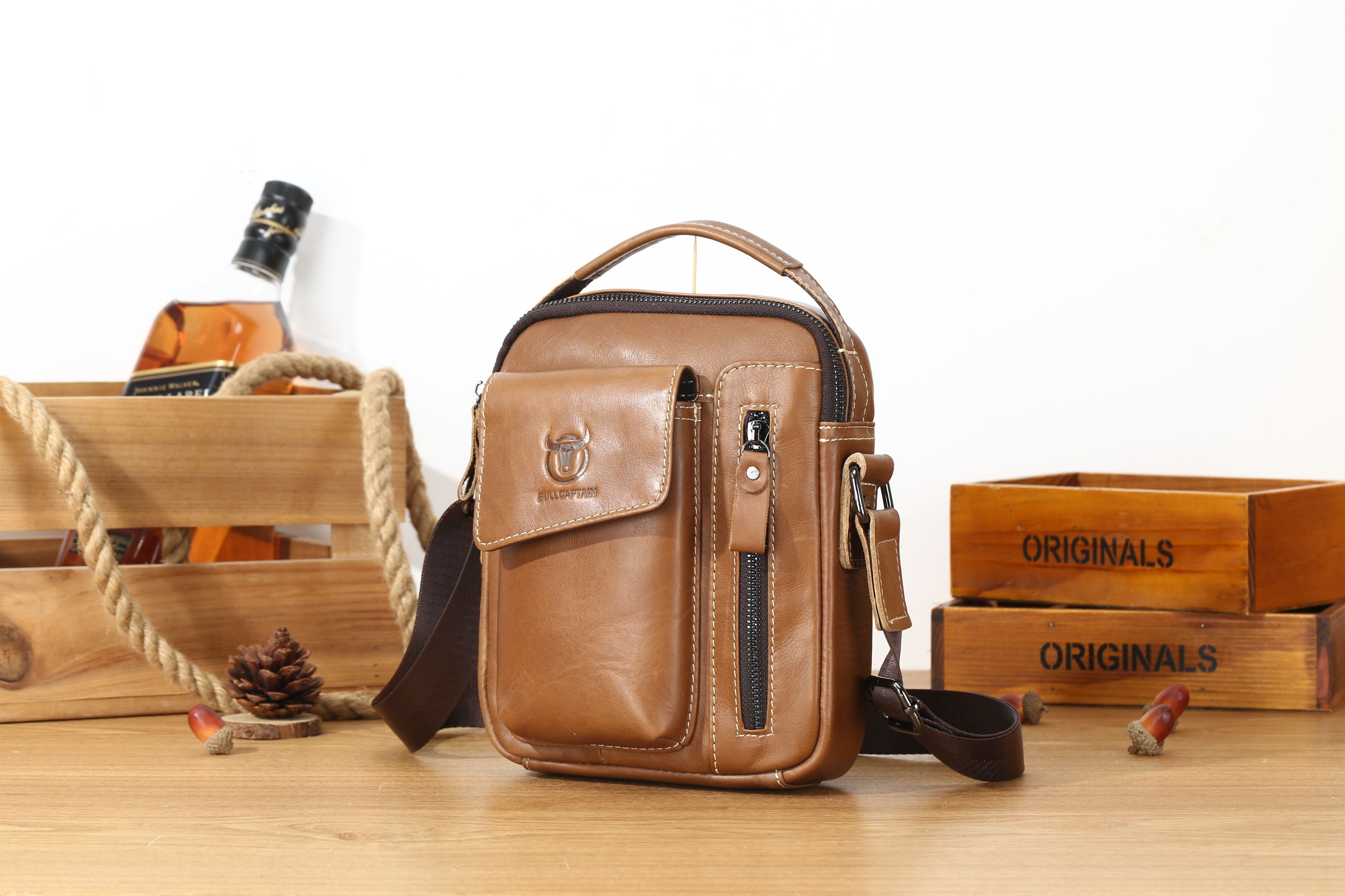 Leather Cowhide Shoulder Crossbody Bag Men's Soft Leather Vertical Menbag Cell Phone Bag Men's Shoulder Bag