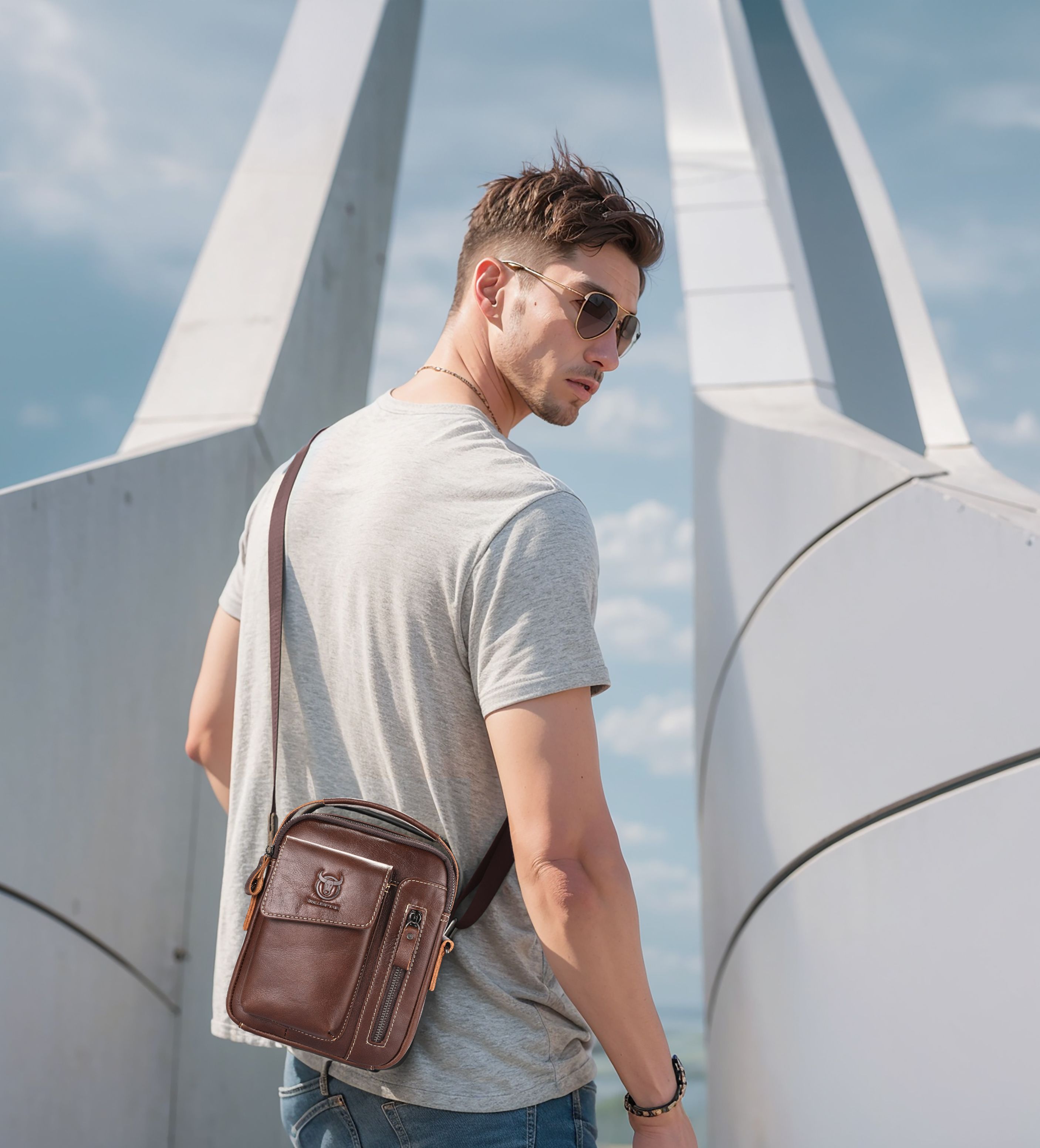 Leather Cowhide Shoulder Crossbody Bag Men's Soft Leather Vertical Menbag Cell Phone Bag Men's Shoulder Bag