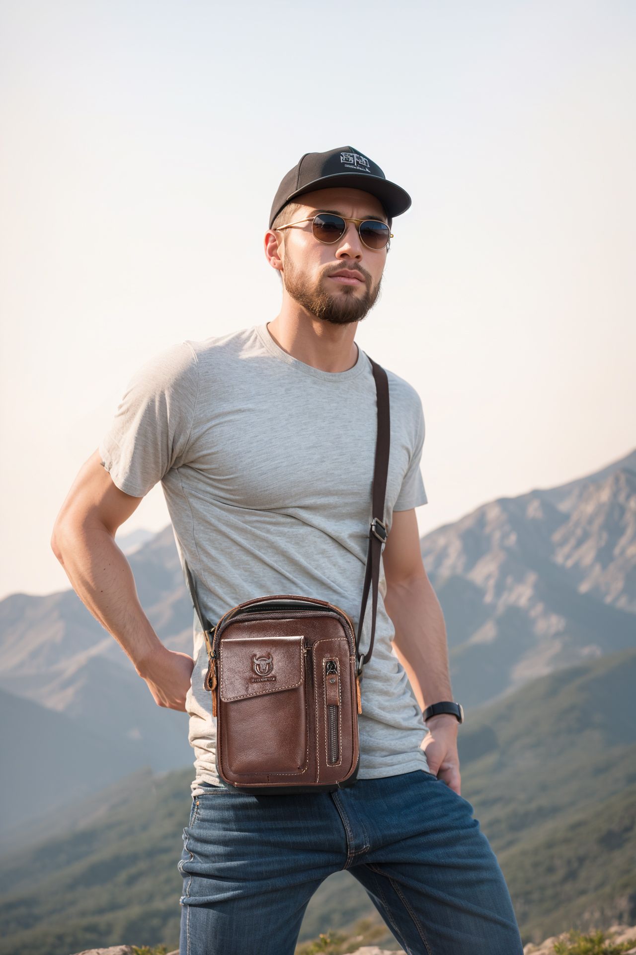 Leather Cowhide Shoulder Crossbody Bag Men's Soft Leather Vertical Menbag Cell Phone Bag Men's Shoulder Bag