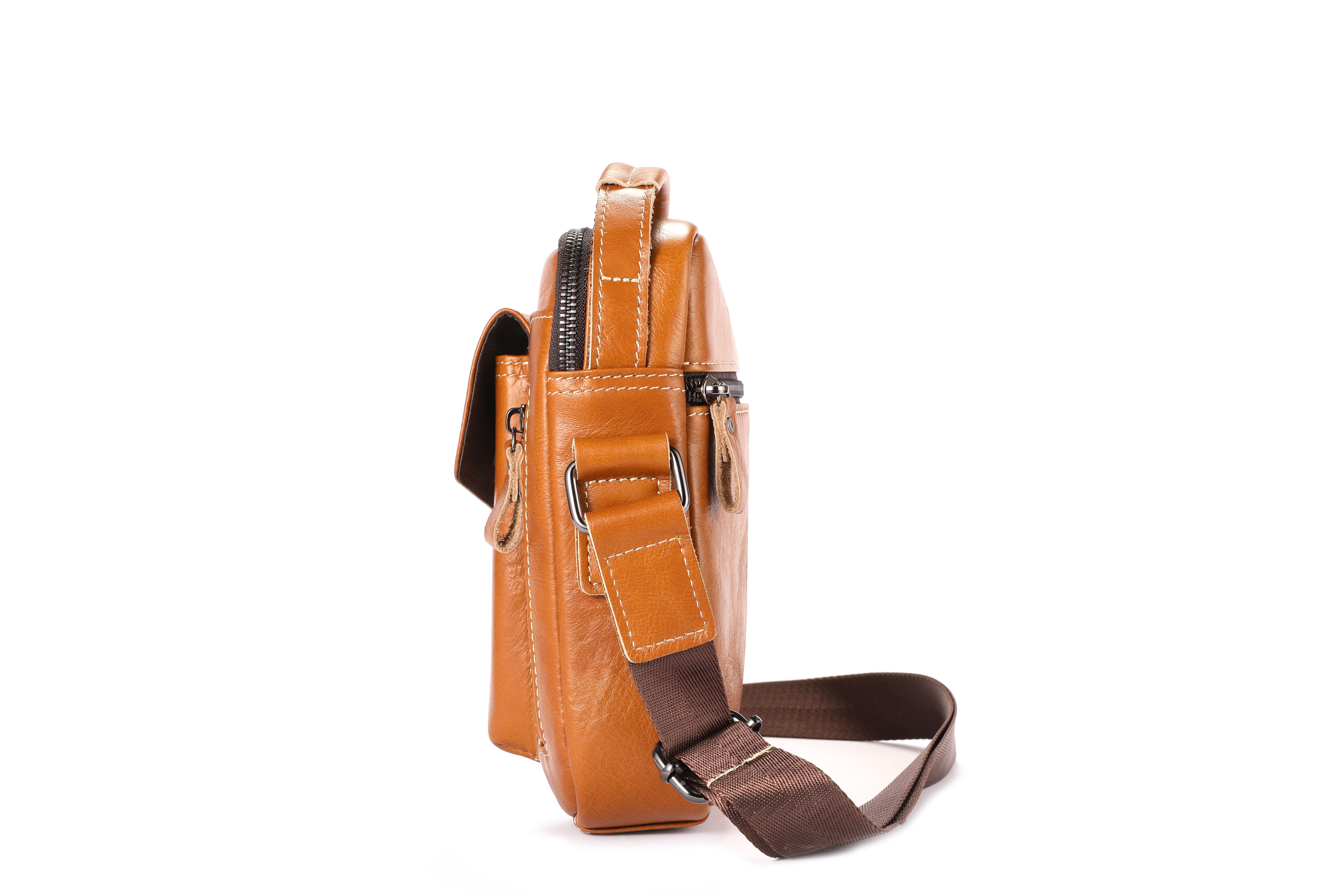 Leather Cowhide Shoulder Crossbody Bag Men's Soft Leather Vertical Menbag Cell Phone Bag Men's Shoulder Bag