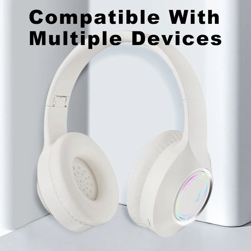 Wireless Bluetooth Headphones LED Head-mounted Bluetooth Headset Foldable Stereo Sound Sport Headphone with Mic Supports TF