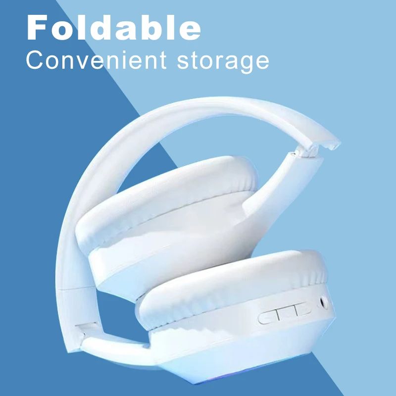 Wireless Bluetooth Headphones LED Head-mounted Bluetooth Headset Foldable Stereo Sound Sport Headphone with Mic Supports TF