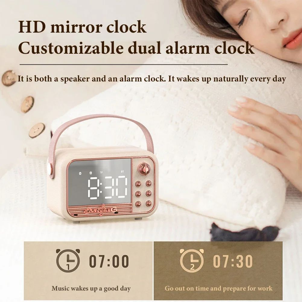 HIFI Wireless Portable Retro Speaker Alarm Clock Aux Stereo USB Loud Home Decor Aesthetic Gift Bluetooth Speakers Music Box New
