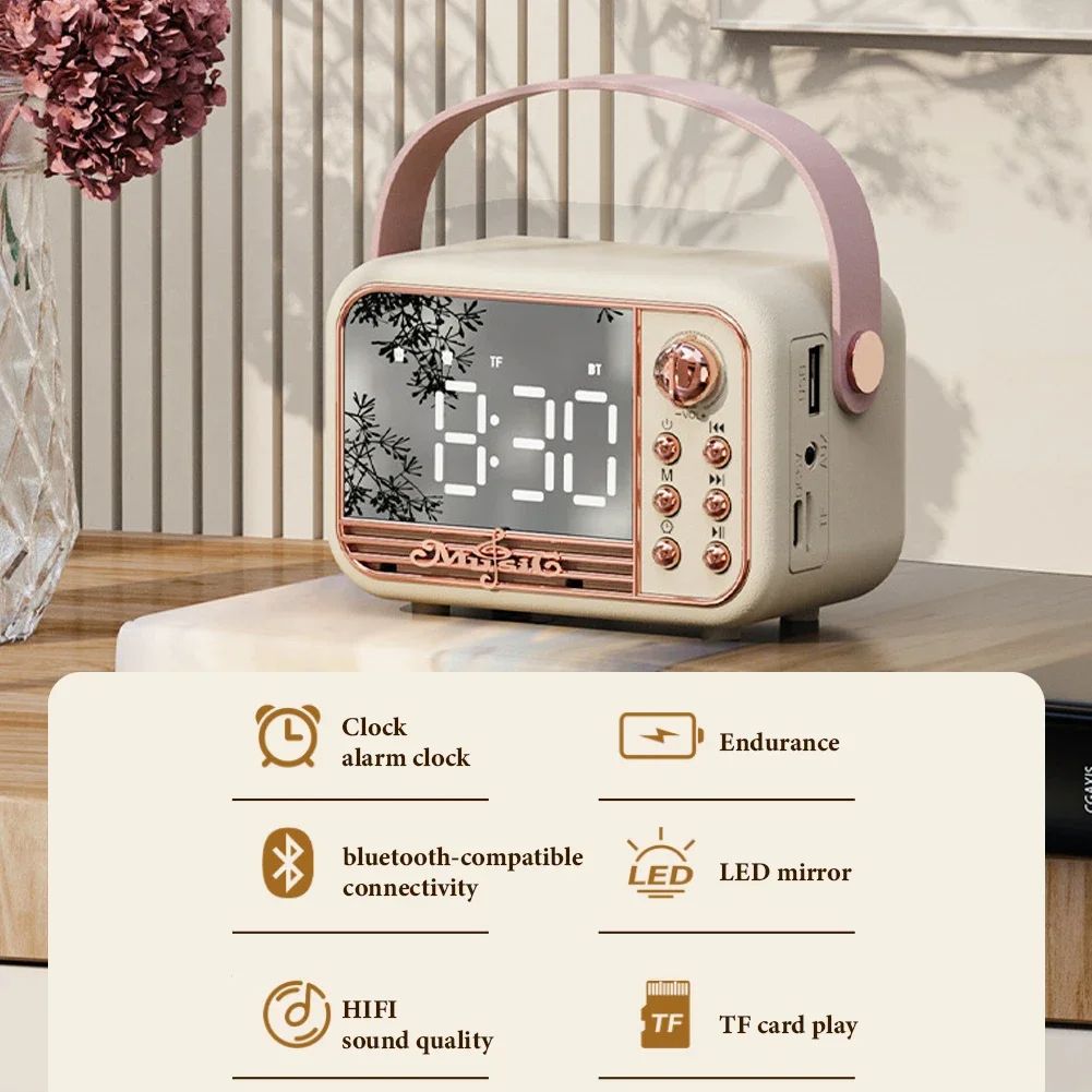 HIFI Wireless Portable Retro Speaker Alarm Clock Aux Stereo USB Loud Home Decor Aesthetic Gift Bluetooth Speakers Music Box New