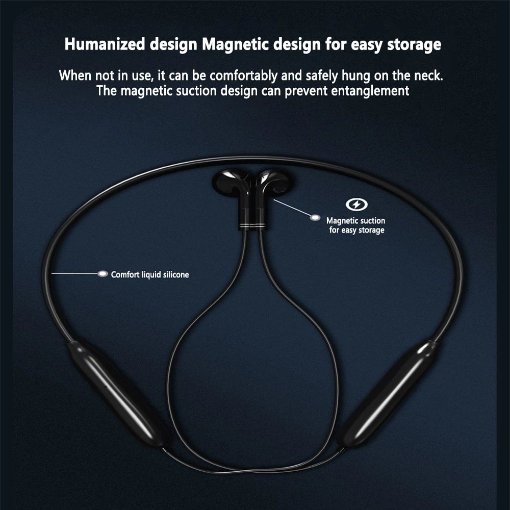 Wireless Headset Neck Hanging Stereo Earphones Noise Reduction Exercise Running Binaural Headphones 9D Sport Portable Headset