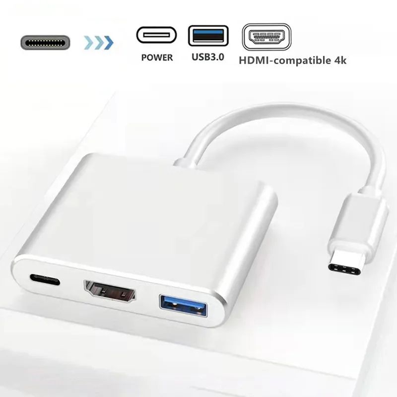 3 in 1 USB-C Hub with 4K HDMI-compatible USB 3.0 Port PD Quick Charging Docking Station for Mac Pro/Air Huawei Samsung Laptop