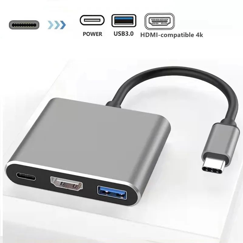 3 in 1 USB-C Hub with 4K HDMI-compatible USB 3.0 Port PD Quick Charging Docking Station for Mac Pro/Air Huawei Samsung Laptop
