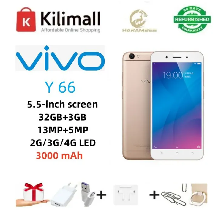 Refurbished VIVO Y66 32GB+3GB smartphone 5.5-inch LED display 2G/3G/4G LTE 13 megapixel +5 megapixel camera 3000 mah battery phone